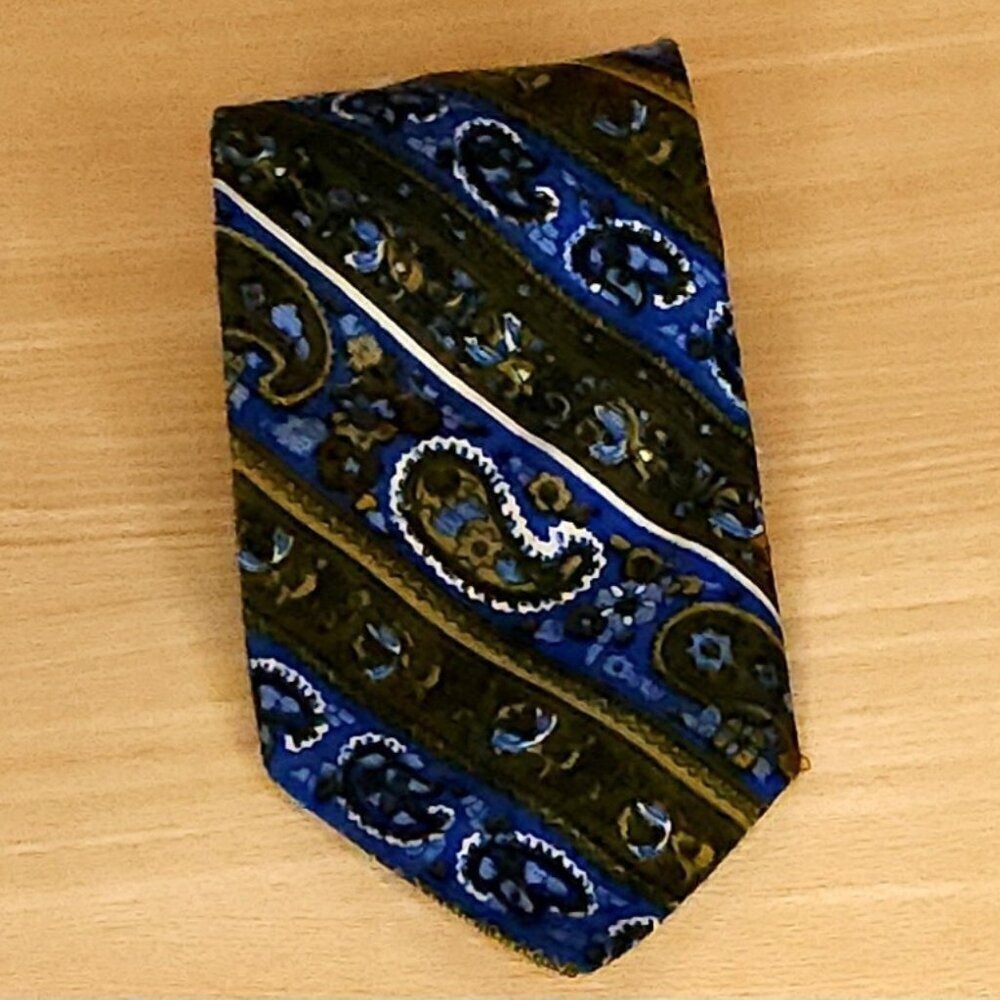 Sears The Men's Store Vintage Green Blue Paisley Tie